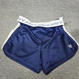 Justice Girls Navy Blue Mesh Athletic Dolphin Shorts Logo Waistband Size 10